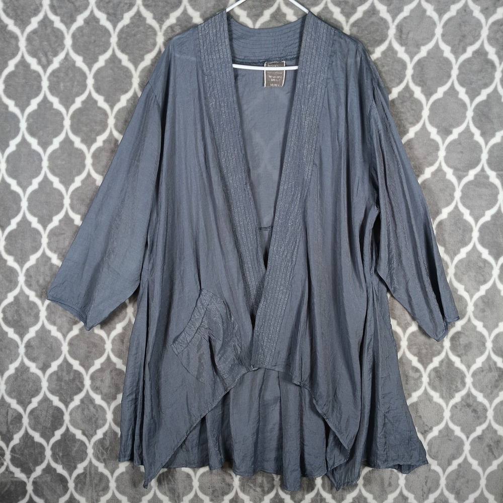 Harubella Kimono Cardigan Women 3X Blue Open Front Boho Layering Duster